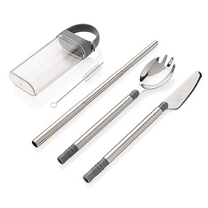Pocketsize reusable cutlery set on-the-go,silver, grey