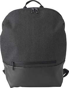 Polyester (600D + 300D) backpack with zippered front pocket and adjustable shoulder straps.