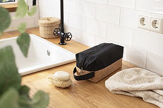 Polyester and cork toilet bag
