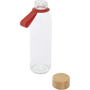 Porto 500 ml glass water bottle with silicone handle and bamboo lid, brick