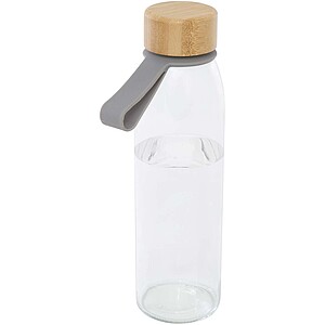 Porto 500 ml glass water bottle with silicone handle and bamboo lid, grey