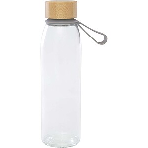 Porto 500 ml glass water bottle with silicone handle and bamboo lid, grey