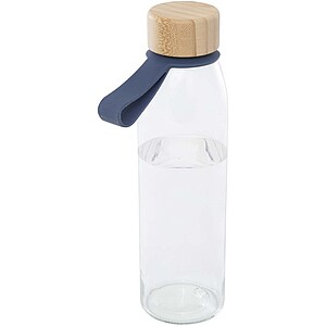Porto 500 ml glass water bottle with silicone handle and bamboo lid, ocean blue