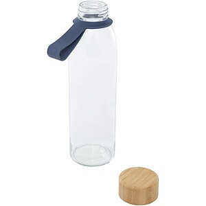 Porto 500 ml glass water bottle with silicone handle and bamboo lid, ocean blue