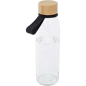 Porto 500 ml glass water bottle with silicone handle and bamboo lid, solid black