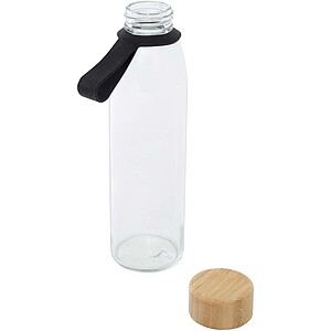 Porto 500 ml glass water bottle with silicone handle and bamboo lid, solid black