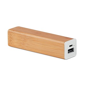 Power bank 2200 mAh in Bamboo case. Capacity for smartphone use, out put current DC5V/1A.