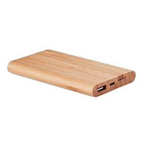 Power bank 4000 mAh in Bamboo casing. Capacity for smartphone use, output current DC5V/1A.