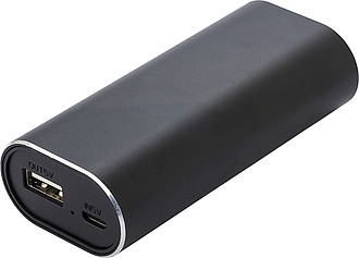 Power bank with two wireless earbuds. The Li-ion battery has a 4000 mAh capacity.