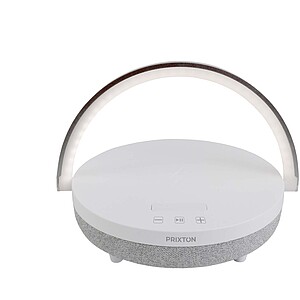 Prixton 4-in-1 10W Bluetooth® speaker with LED light and wireless charging base, white