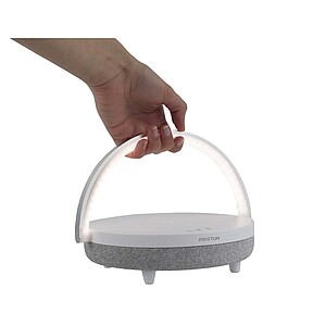 Prixton 4-in-1 10W Bluetooth® speaker with LED light and wireless charging base, white