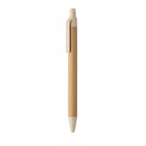 Push button ball pen in bamboo, beige