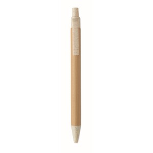 Push button ball pen in bamboo, beige