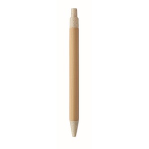 Push button ball pen in bamboo, beige