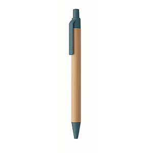 Push button ball pen in bamboo, blue