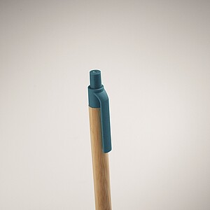 Push button ball pen in bamboo, blue