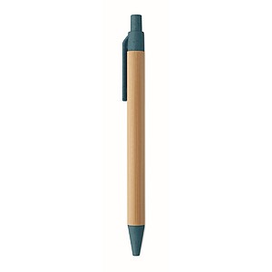 Push button ball pen in bamboo, blue