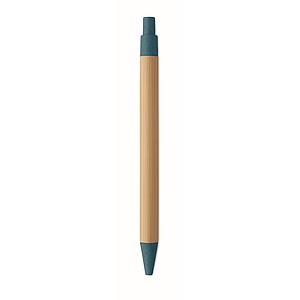 Push button ball pen in bamboo, blue