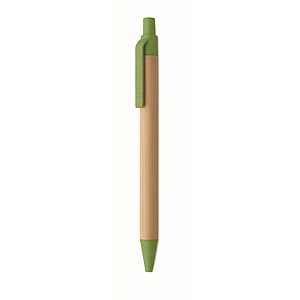Push button ball pen in bamboo, green
