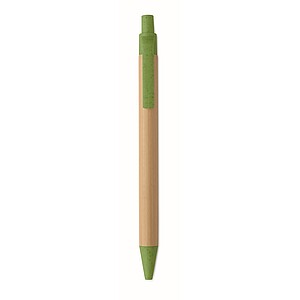 Push button ball pen in bamboo, green