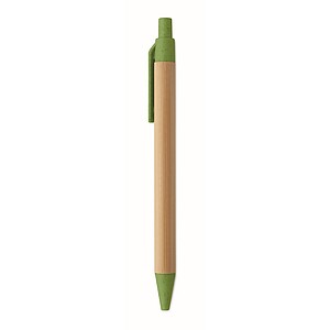Push button ball pen in bamboo, green