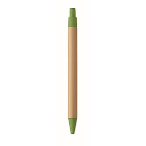 Push button ball pen in bamboo, green