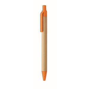 Push button ball pen in bamboo, orange