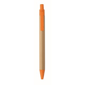 Push button ball pen in bamboo, orange