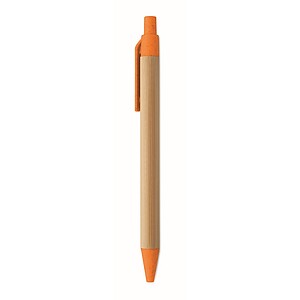 Push button ball pen in bamboo, orange