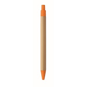 Push button ball pen in bamboo, orange