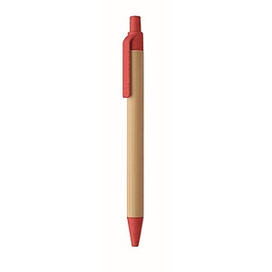 Push button ball pen in bamboo, red