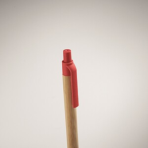 Push button ball pen in bamboo, red