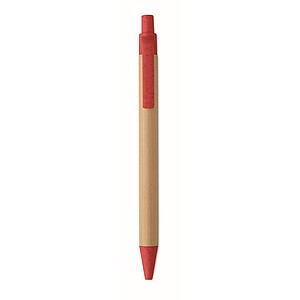 Push button ball pen in bamboo, red