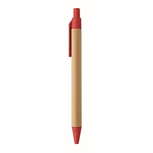 Push button ball pen in bamboo, red