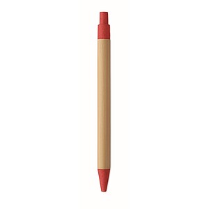 Push button ball pen in bamboo, red