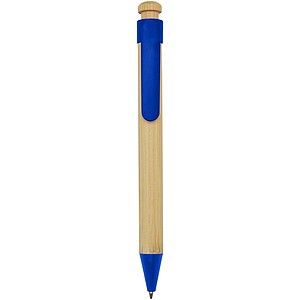 Rattan bamboo and recycled plastic ballpoint pen, blue