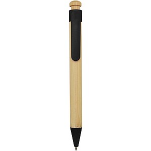 Rattan bamboo and recycled plastic ballpoint pen, solid black