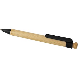 Rattan bamboo and recycled plastic ballpoint pen, solid black