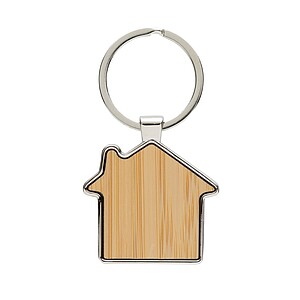 RCS recycled zinc alloy house keychain with bamboo, silver