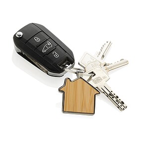 RCS recycled zinc alloy house keychain with bamboo, silver