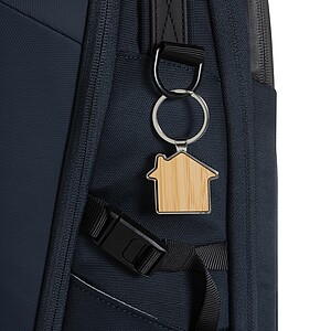 RCS recycled zinc alloy house keychain with bamboo, silver