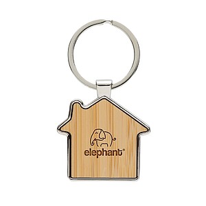 RCS recycled zinc alloy house keychain with bamboo, silver