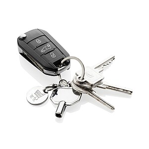 RCS recycled zinc alloy radiator key keychain with coin, silver