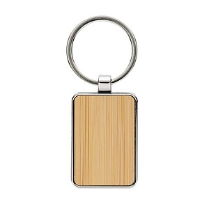 RCS recycled zinc alloy rectangle keychain with bamboo, silver