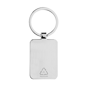RCS recycled zinc alloy rectangle keychain with bamboo, silver