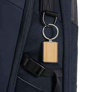 RCS recycled zinc alloy rectangle keychain with bamboo, silver