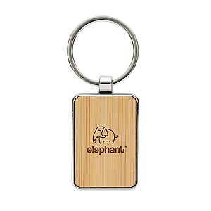 RCS recycled zinc alloy rectangle keychain with bamboo, silver