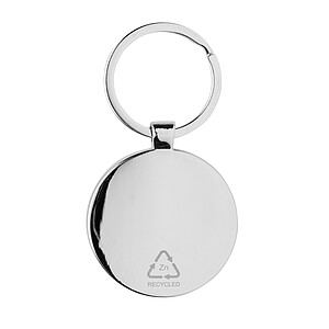 RCS recycled zinc alloy round keychain with bamboo, silver