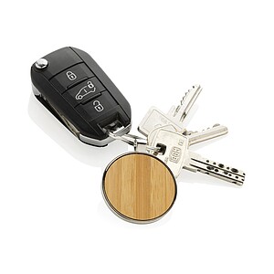 RCS recycled zinc alloy round keychain with bamboo, silver