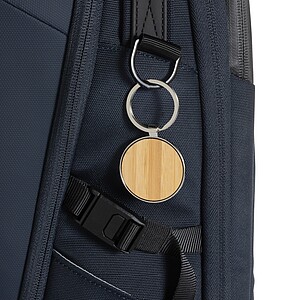 RCS recycled zinc alloy round keychain with bamboo, silver